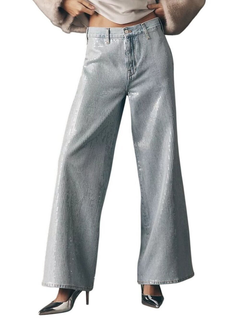 Pilcro Sequin Skater High-Rise Wide-Leg Jeans Size 27 New - Picture 9 of 16